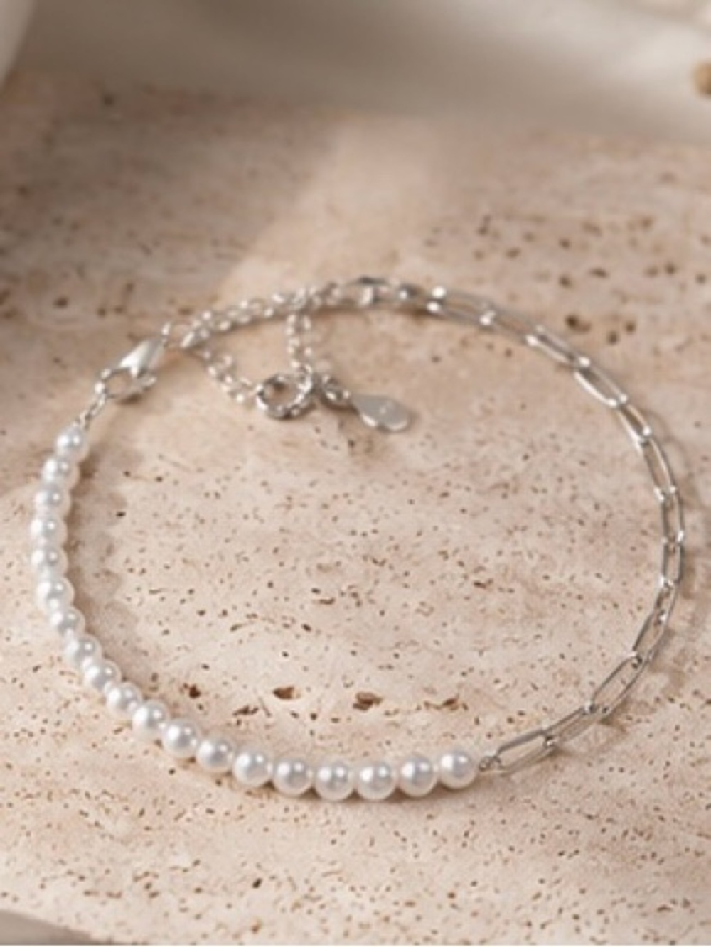 925 Sterling Silver Freshwater Pearl Paperclip Chain Bracelet